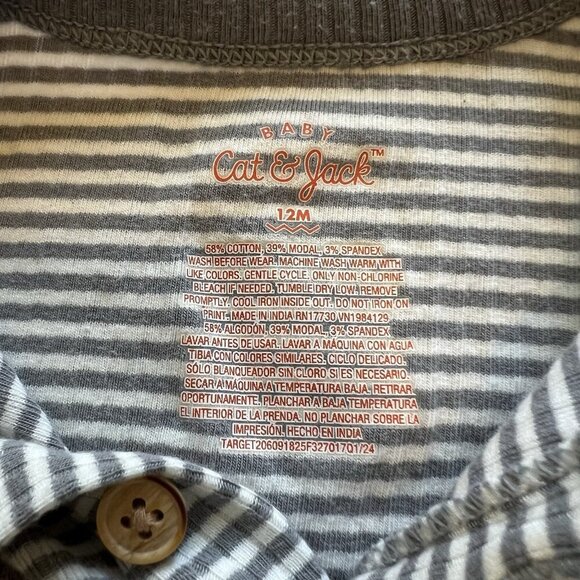CAT & JACK Henley Bodysuit Infant Toddler 12 months Short Sleeve stripes - Picture 5 of 6